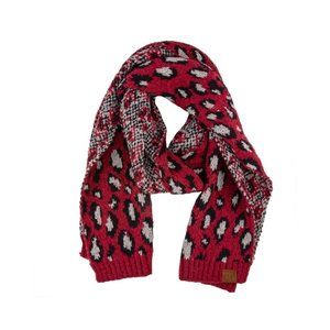 CC C.C Leopard Animal Print Burgundy Knit Scarf